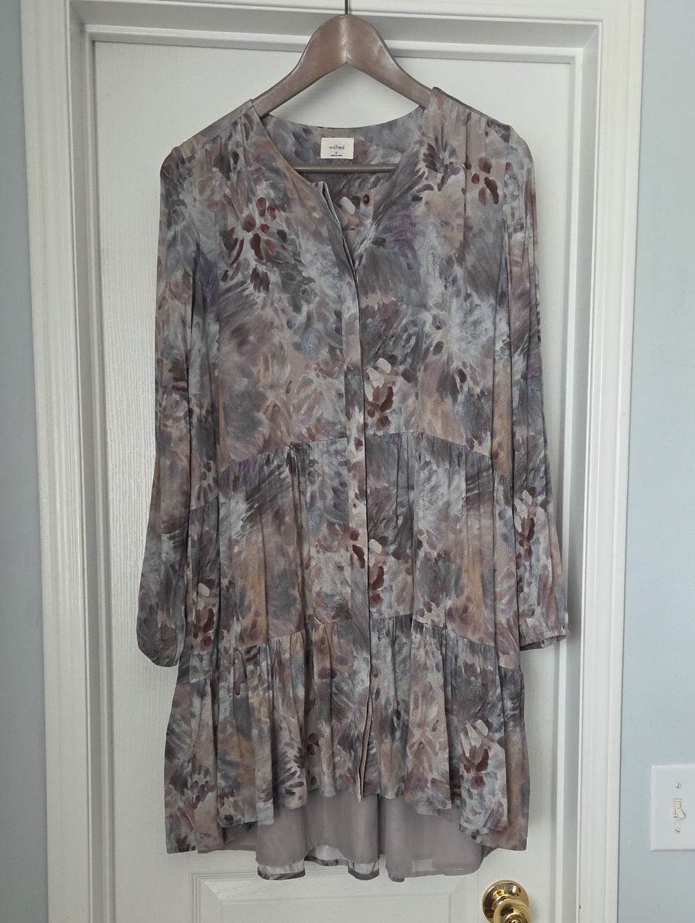 Aritzia Wilfred Barossa Mini Dress in Tannin Foxfire Brown & Gray w High Low Hem